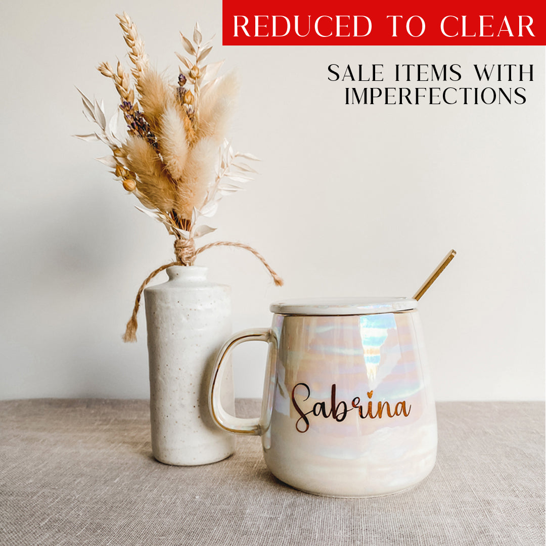 [CLEARANCE] *GRADE B* Iridescent Rainbow Mug with Lid in White