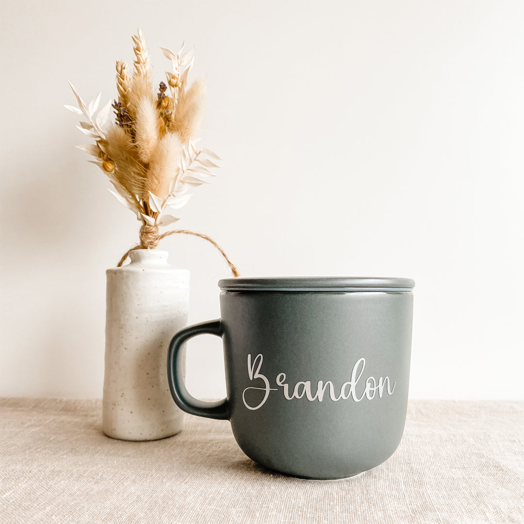 Ceramic Mug with Lid in Charcoal Grey